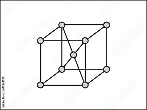 Volumetric Crystal lattice. The position of atoms in a crystal. Vector illustration.