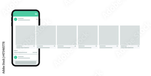 New generation smartphone with interface carousel post on social network. Social media design concept. Modern flat style. Vector.