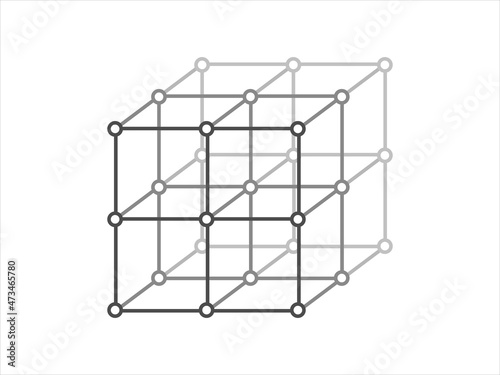 Volumetric Crystal lattice. The position of atoms in a crystal. Vector illustration.