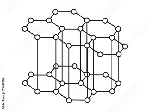 Volumetric Crystal lattice  of graphite. The position of atoms in a crystal. 
Vector illustration.