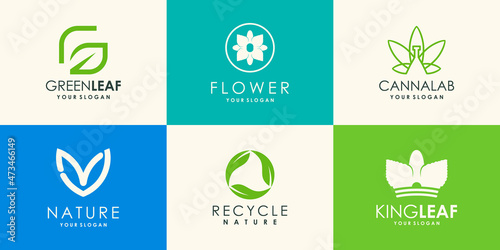 set of nature logo design template  leaf combined.