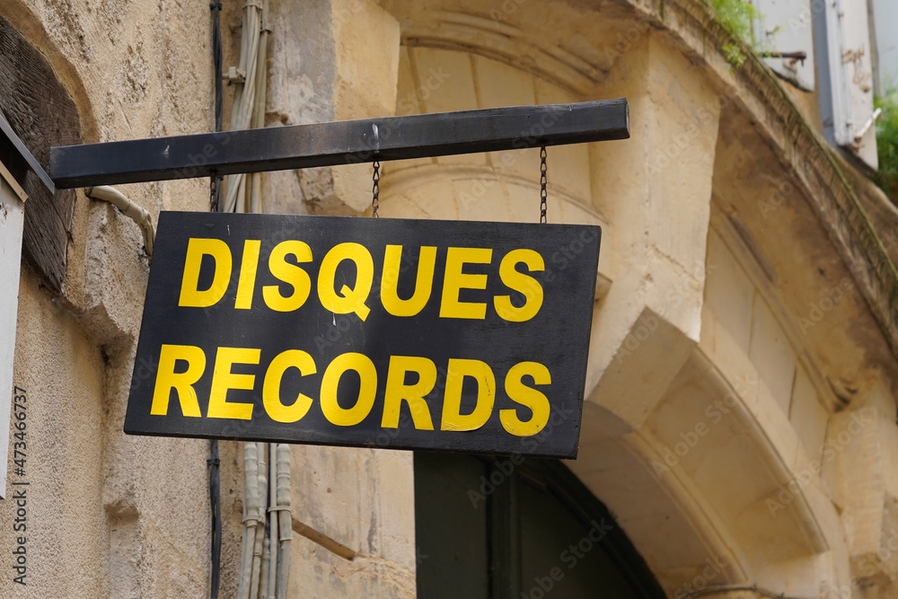 disques french text means records shop panel