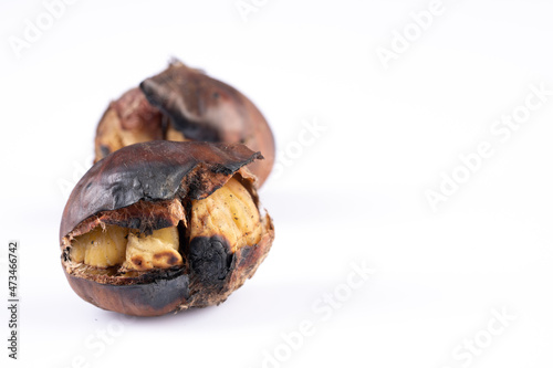 Roasted chestnut on white background 