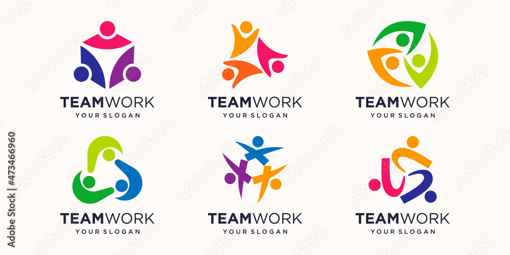 set of Social people Unity Together Teamwork Logo Icon Vector