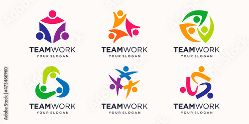 set of Social people Unity Together Teamwork Logo Icon Vector