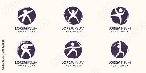 Set different circle brush strokes combined abstract people concept, hand drawn paint brush circle logo frame