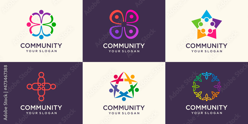 Set of People team logo with colorful design. Simple logo design template