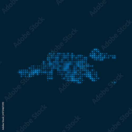 Jost Van Dyke dotted glowing map. Shape of the island with blue bright bulbs. Vector illustration.