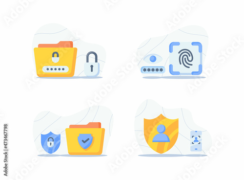 internet security concept icon set package collection with locked password folder file and fingerprint for privacy access