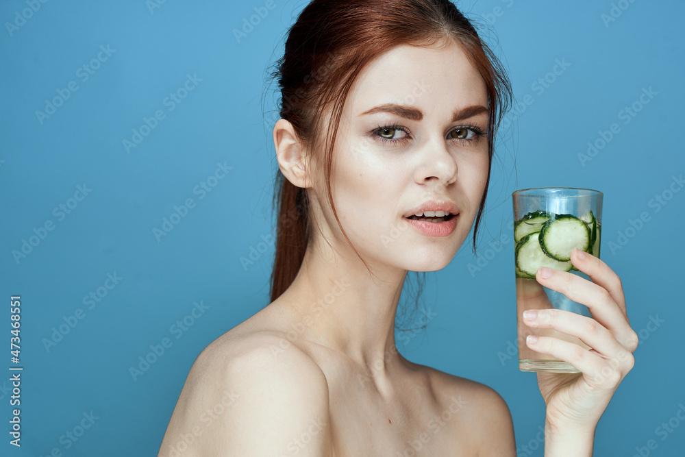 pretty woman with cucumber drink health vitamins pretty woman with cucumber drink health vitamins