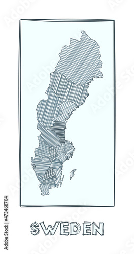 Canvas Print Grayscale hand-drawn map of Sweden