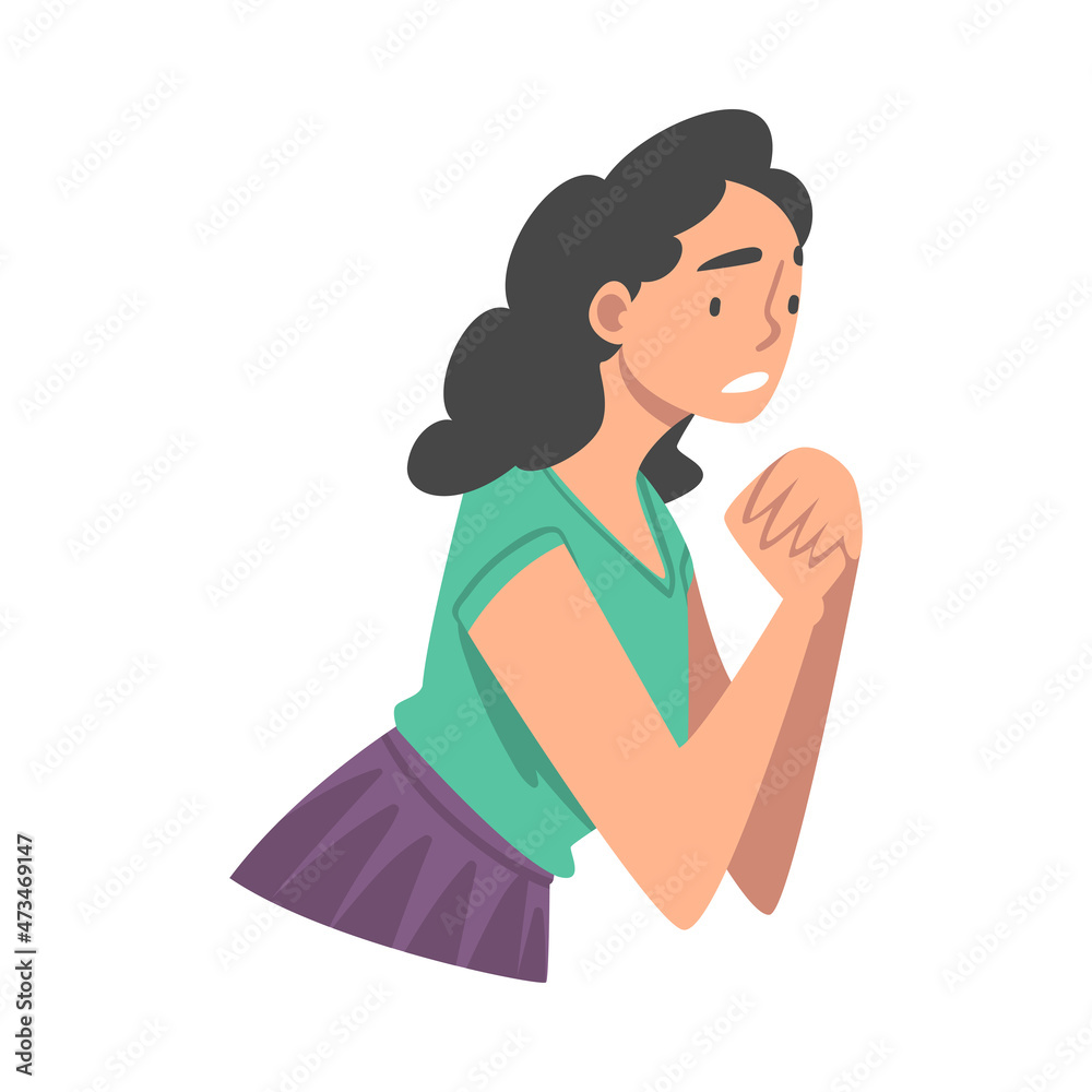 Looking Into Future Woman Character Putting Her Hands Together Feeling Anxiety Vector Illustration Looking Into Future Woman Character Putting Her Hands Together Feeling Anxiety Vector Illustration