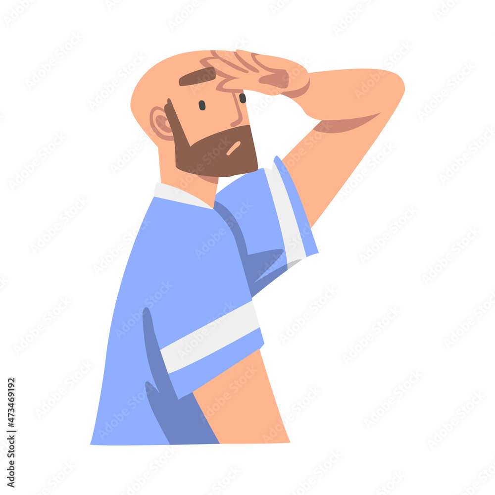 Looking Into Future Bearded Man Character with His Hand on Forehead Vector Illustration Looking Into Future Bearded Man Character with His Hand on Forehead Vector Illustration