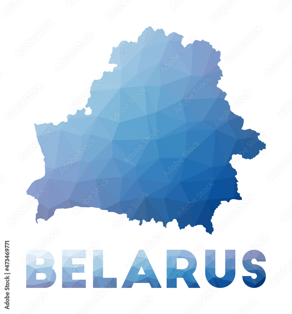 Low poly map of Belarus. Geometric illustration of the country. Belarus polygonal map. Technology, internet, network concept. Vector illustration.