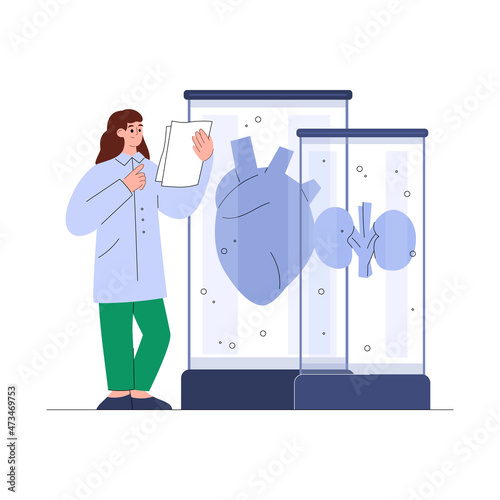 Bioengineering technology concept with researcher in flat vector illustration
