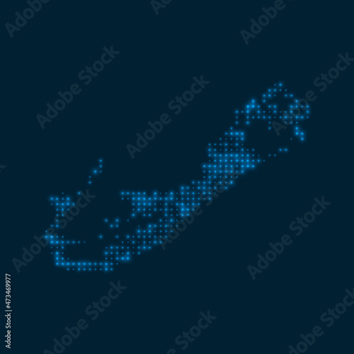 Bermuda dotted glowing map. Shape of the island with blue bright bulbs. Vector illustration.