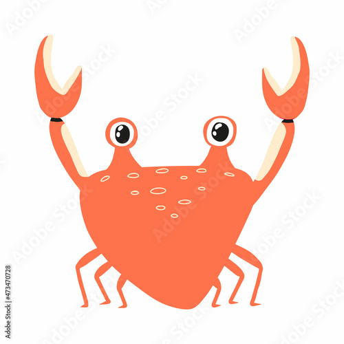  Childrens illustration of crab isolated on white background. Hand-drawn crab in cartoon style.
