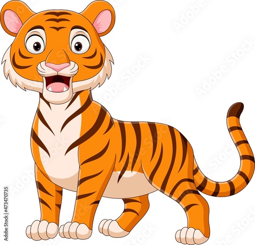 Cartoon tiger roaring on white background