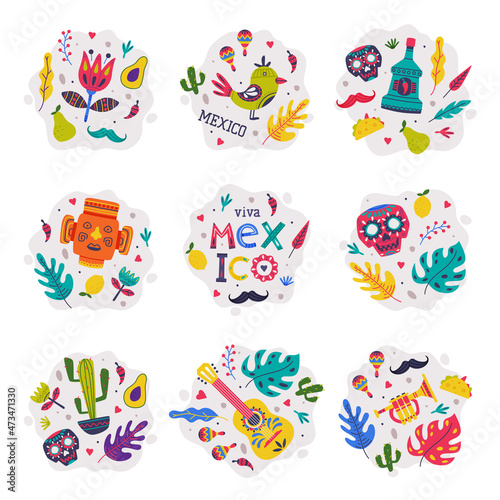 Bright Mexico Elements and Symbols Composition Vector Set © topvectors