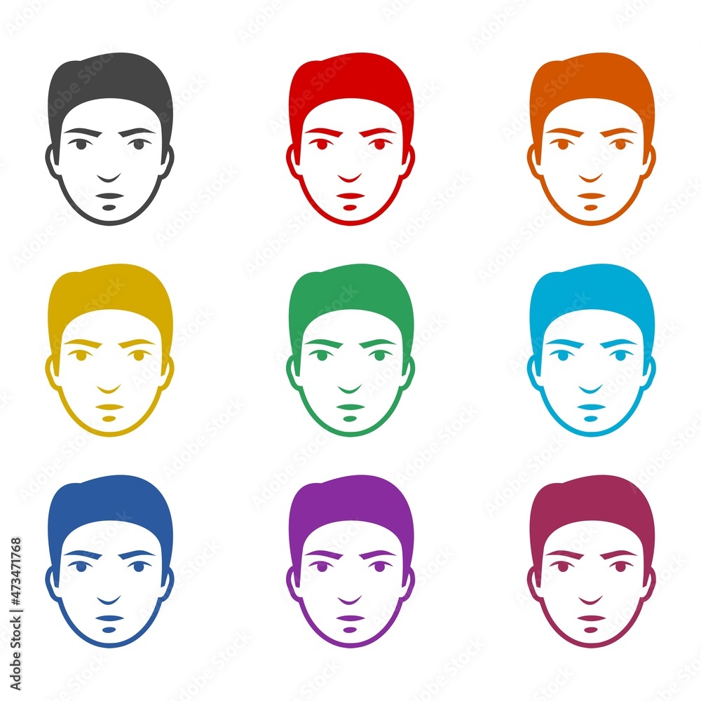 Man face icon isolated on white background, color set Man face icon isolated on white background, color set