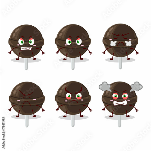 Sweet chocolate lolipop cartoon character with various angry expressions