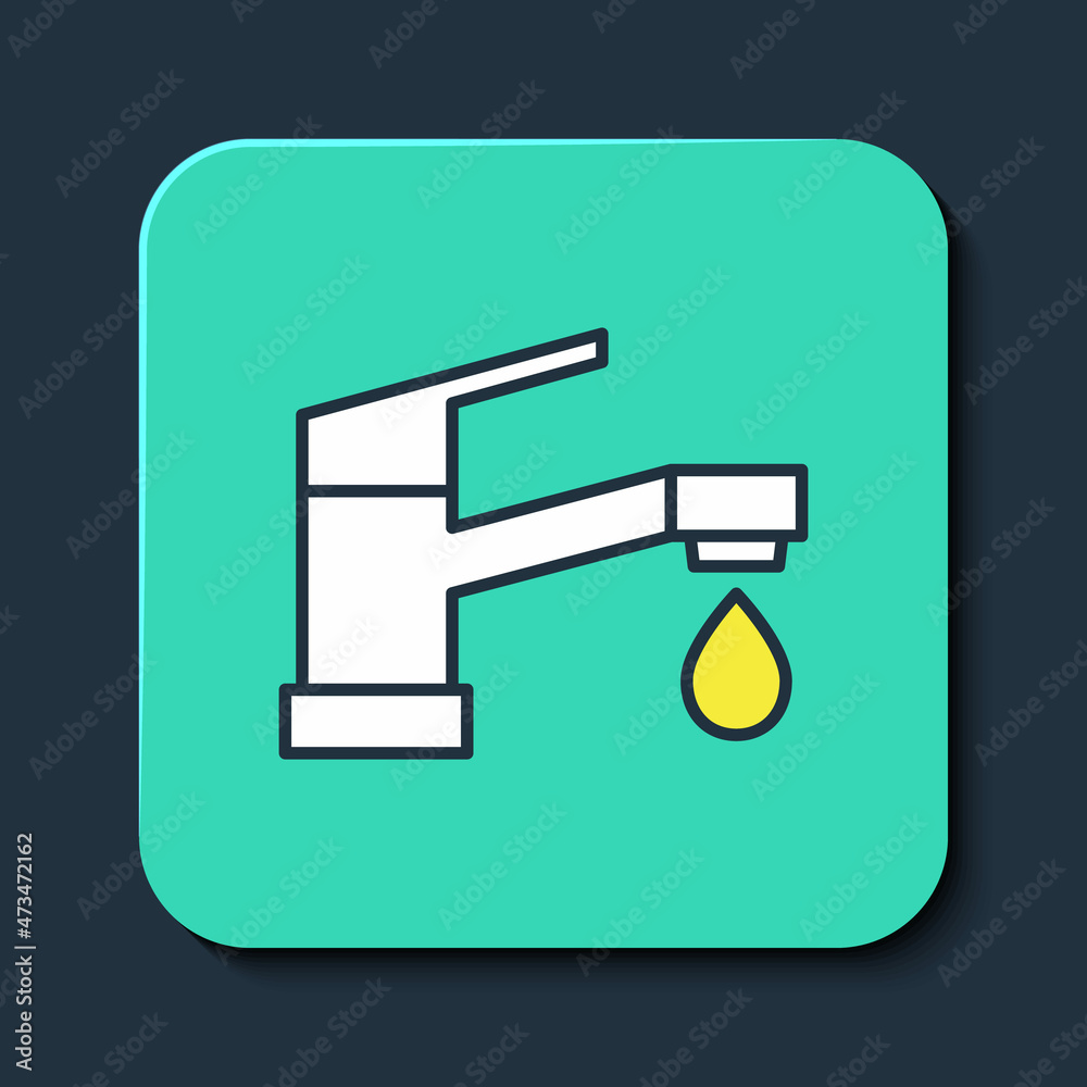 Filled outline Water tap icon isolated on blue background. Turquoise square button. Vector Filled outline Water tap icon isolated on blue background. Turquoise square button. Vector