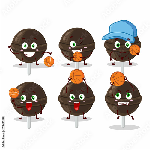 Talented sweet chocolate lolipop cartoon character as a basketball athlete