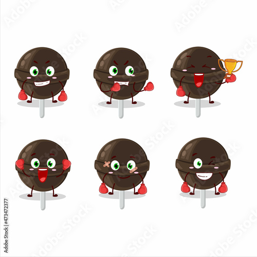 A sporty sweet chocolate lolipop boxing athlete cartoon mascot design