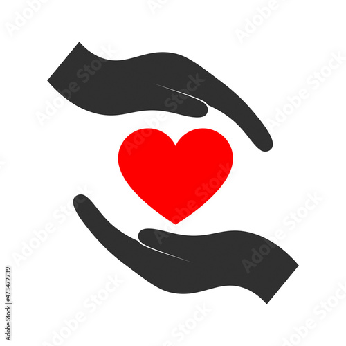 Heart between two hands icon. Vector illustration for logo charity, charitable organization, help and love symbol.