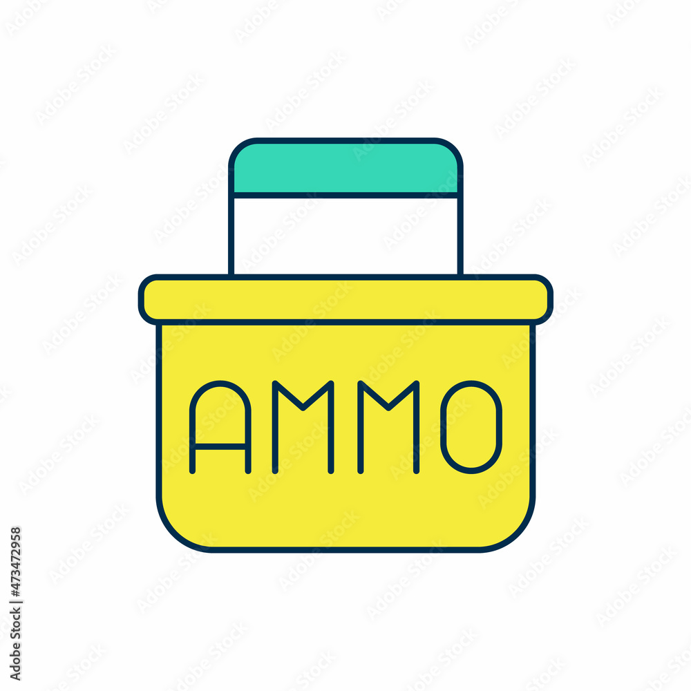 Filled outline Military ammunition box with some ammo bullets icon isolated on white background. Vector Filled outline Military ammunition box with some ammo bullets icon isolated on white background. Vector