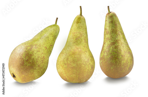 three conference pears isolated on white