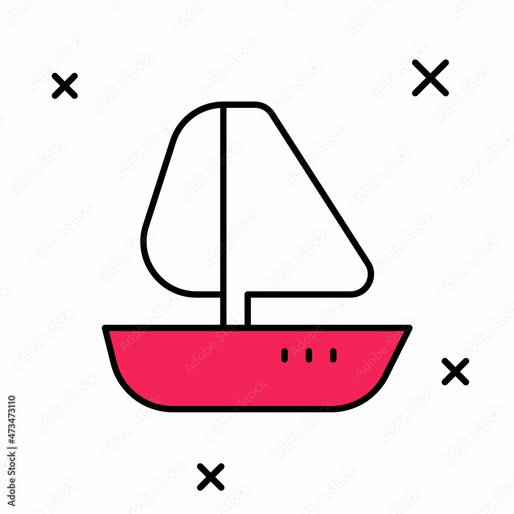Filled outline Yacht sailboat or sailing ship icon isolated on white background. Sail boat marine cruise travel. Vector Filled outline Yacht sailboat or sailing ship icon isolated on white background. Sail boat marine cruise travel. Vector