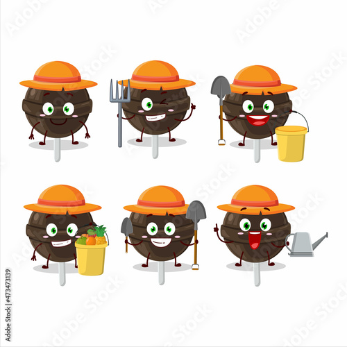Farmer sweet chocolate lolipop cute mascot character with fork