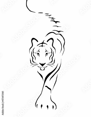 2022 year of the tiger. Silhouette of tiger on white background. Tiger logo, sign, emblem, icon of the year on white background. Vector