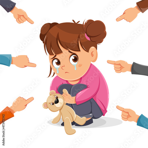 Concept of child abuse prevention. Crying girl