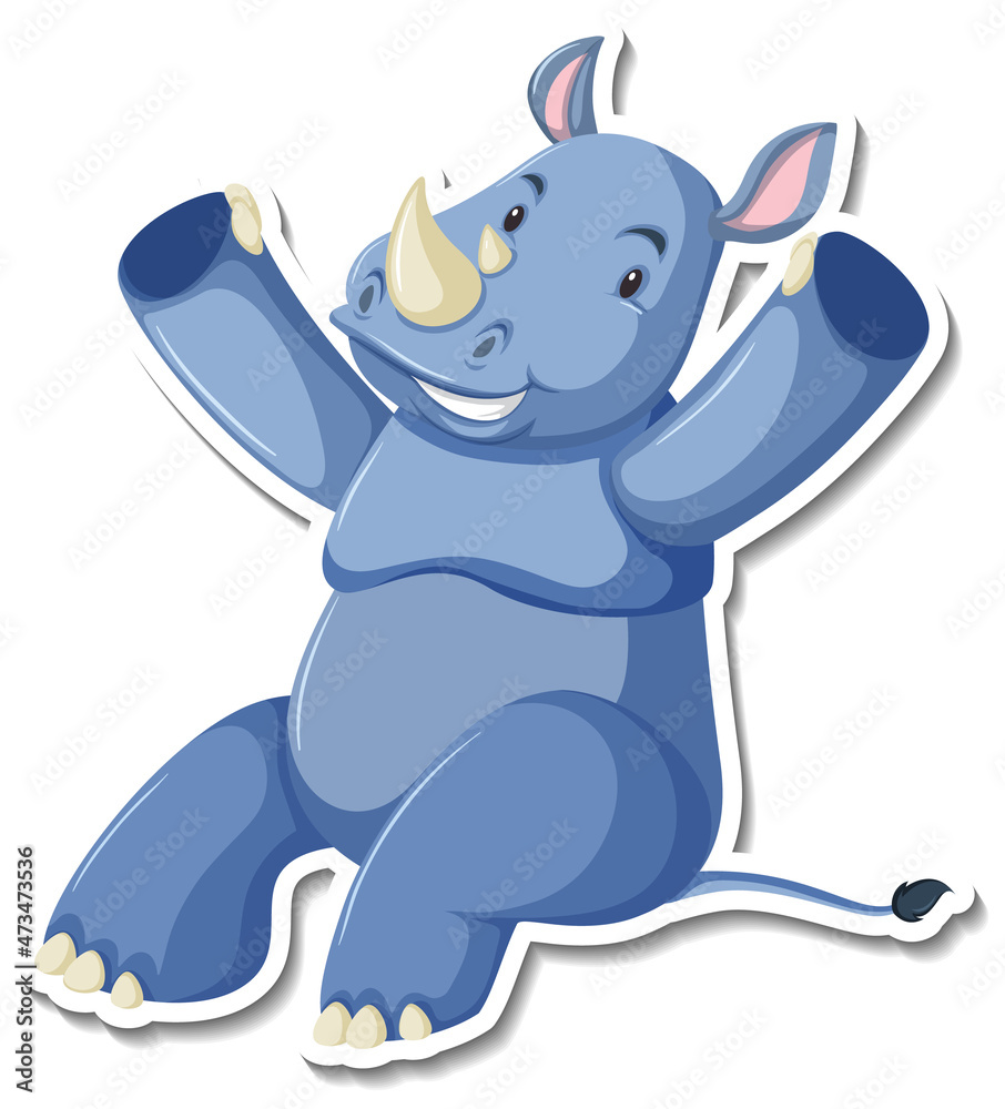 Rhinoceros sitting cartoon character sticker Rhinoceros sitting cartoon character sticker