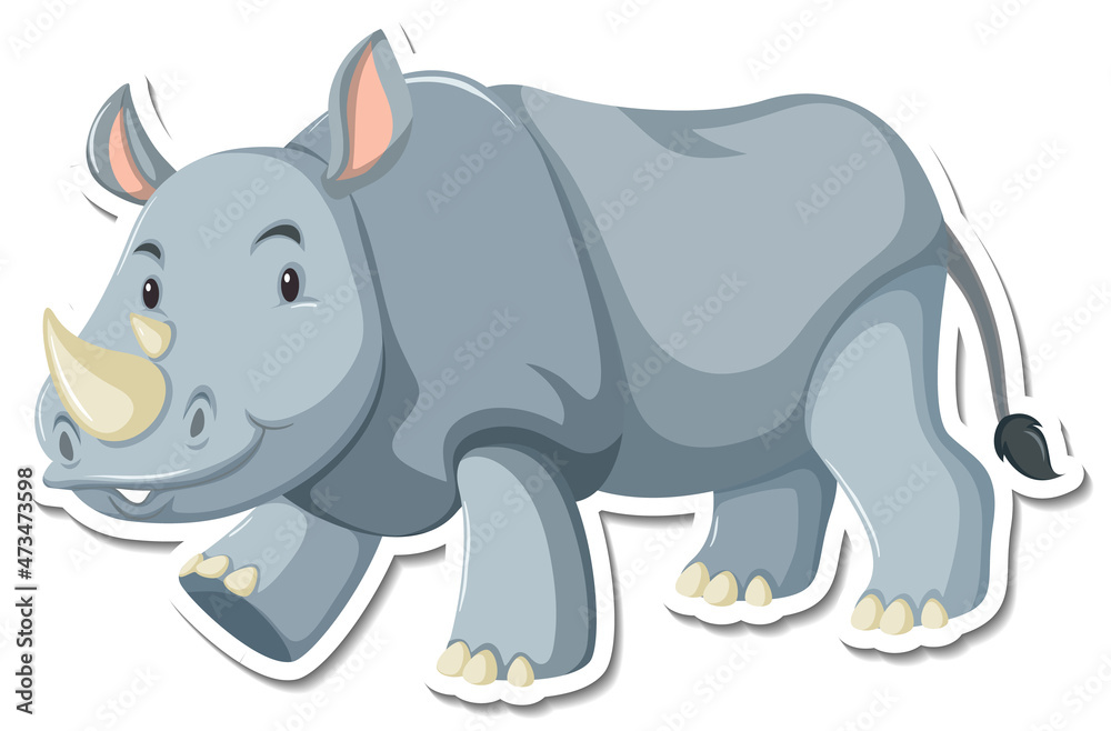 Cute rhinoceros cartoon character sticker