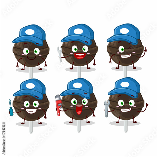 mechanic sweet chocolate lolipop cute mascot character with pliers
