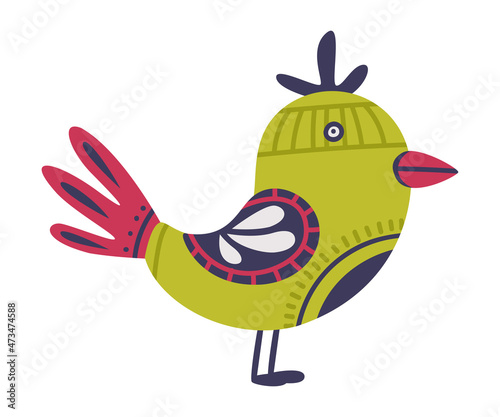 Green Bird with Ornamental Wing and Plumage as Mexican Symbol Vector Illustration