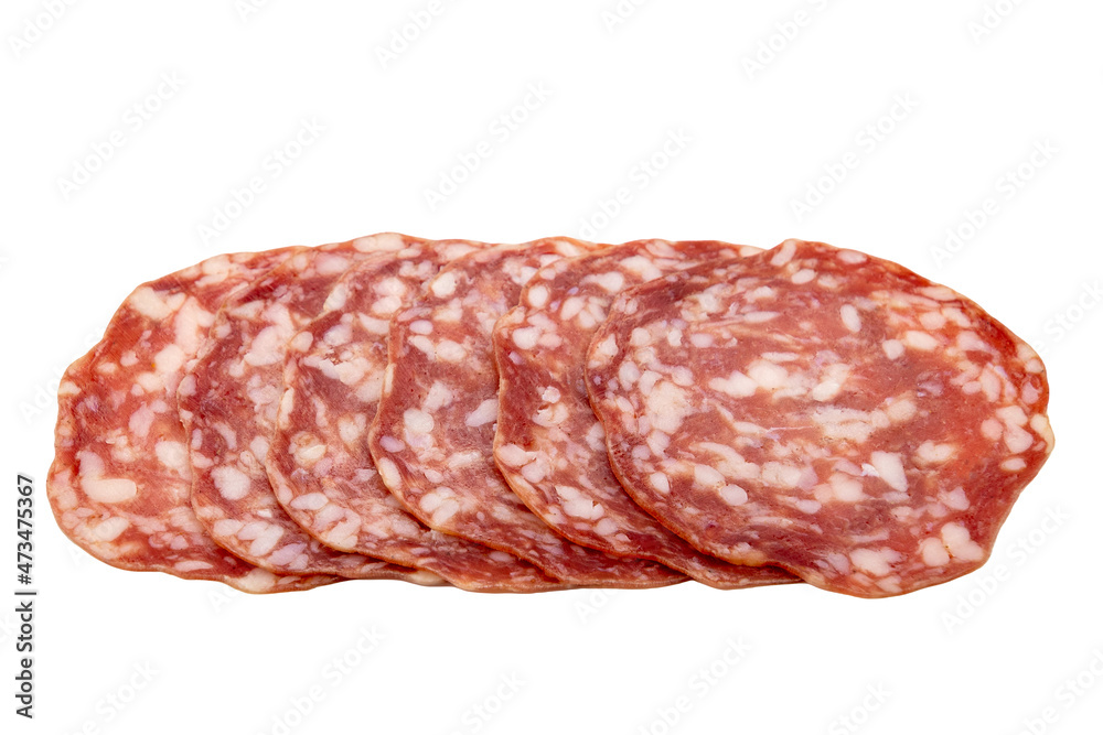 tranches de saucisson isolées sur un fond blanc tranches de saucisson isolées sur un fond blanc
