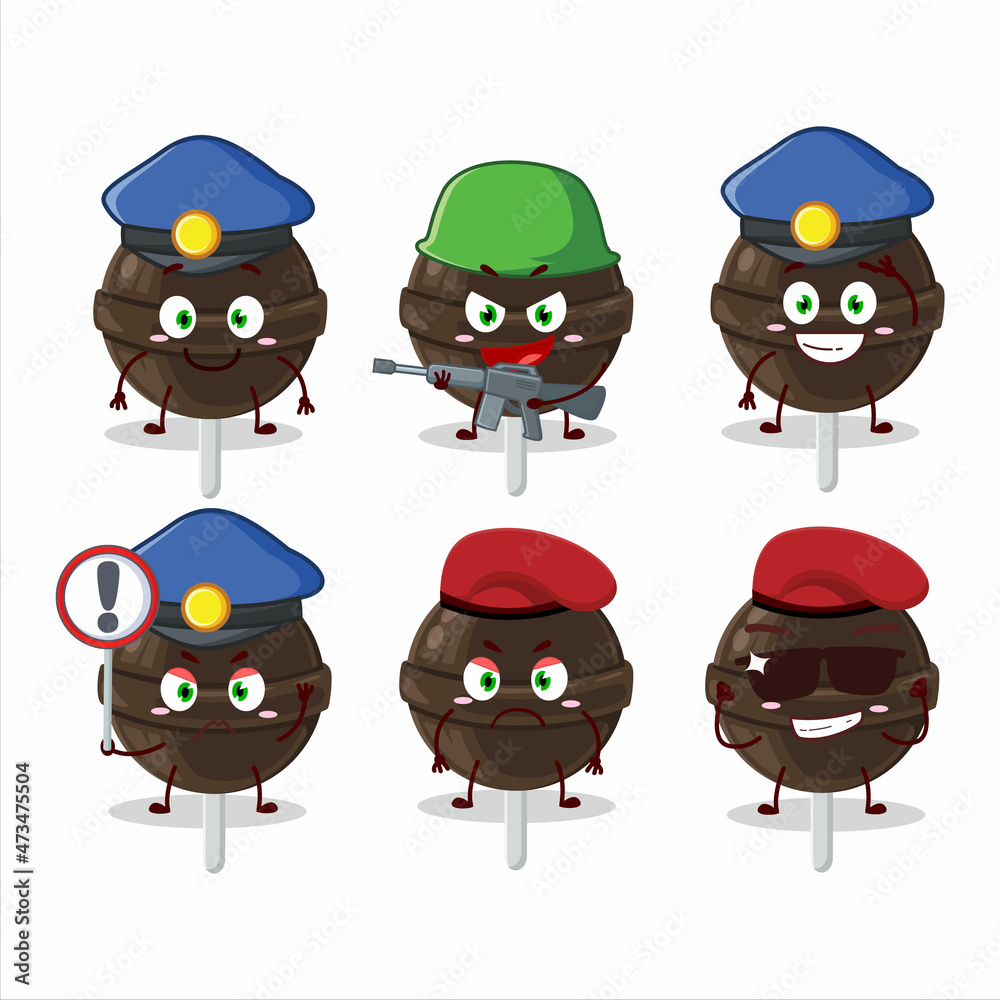 A dedicated Police officer of sweet chocolate lolipop mascot design style A dedicated Police officer of sweet chocolate lolipop mascot design style