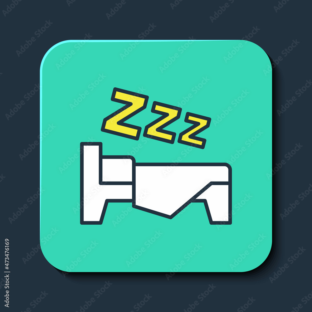 Filled outline Time to sleep icon isolated on blue background. Sleepy zzz. Healthy lifestyle. Turquoise square button. Vector Filled outline Time to sleep icon isolated on blue background. Sleepy zzz. Healthy lifestyle. Turquoise square button. Vector