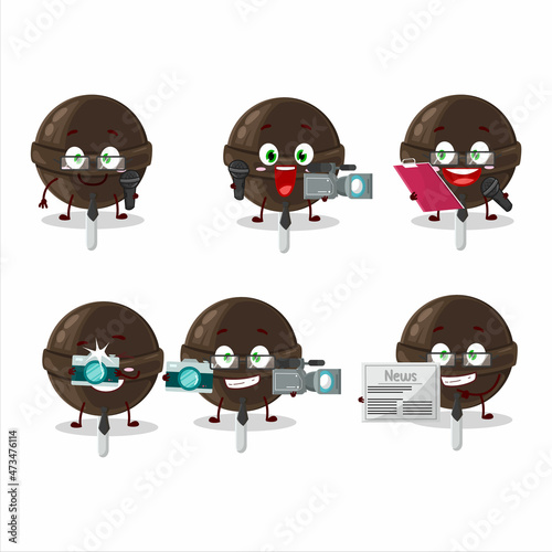 Character reporter sweet chocolate lolipop cute mascot with microphone
