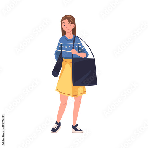 Woman as Modern University Student Standing with Paper Tube and Bag Vector Illustration
