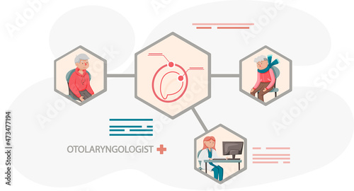 Otolaryngologist doctor with nose, ear and throat or ENT diagnostic and treatment instruments. Otology doctor with patient. Otorhinolaryngology healthcare medicine or otolaryngology diseases