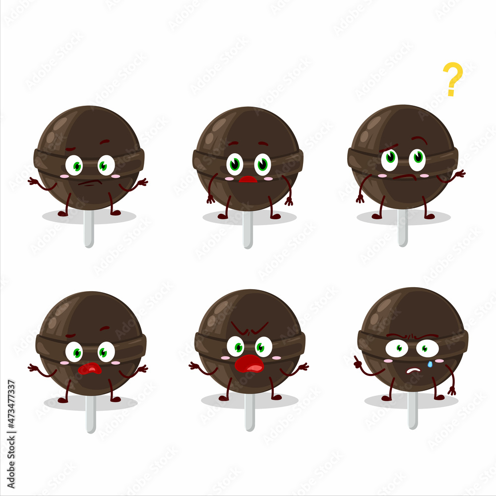 Obraz premium Cartoon character of sweet chocolate lolipop with what expression