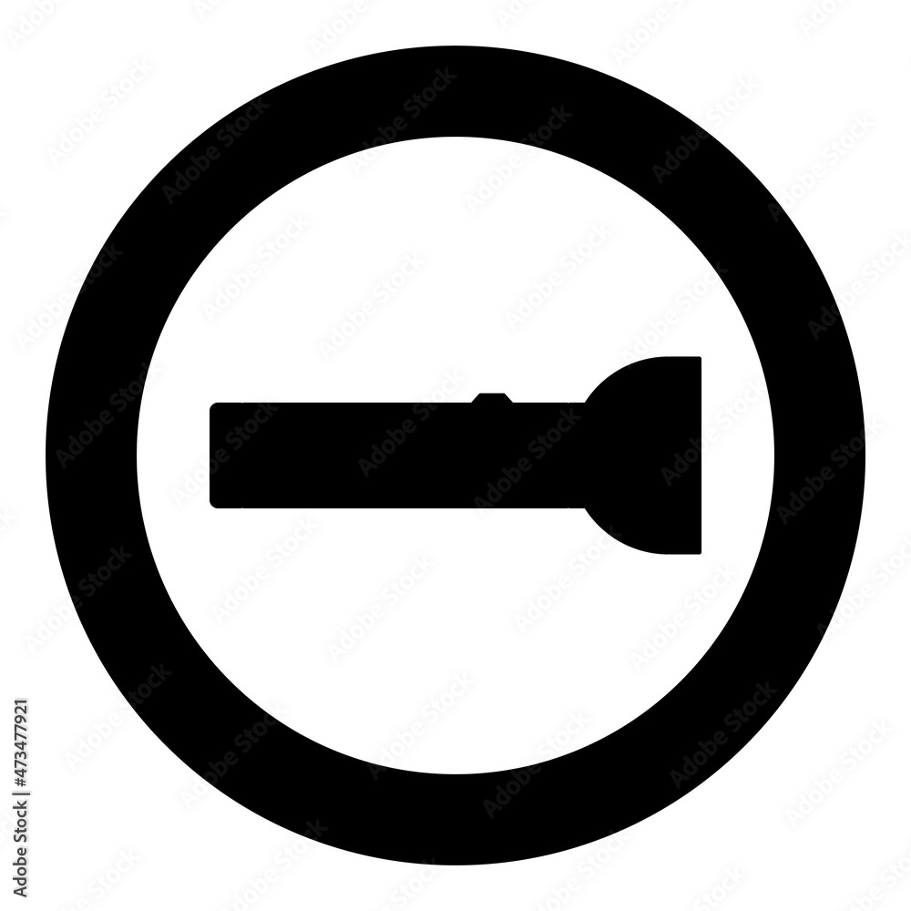 Torch Flashlight Light device icon in circle round black color vector illustration image solid outline style