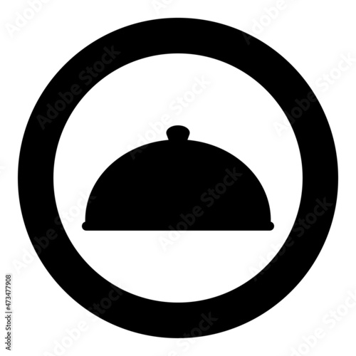 Cloche serving dish Restaurant cover dome plate covers to keep food warm Convex lid Exquisite presentation gourmet meal Catering concept icon in circle round black color vector illustration image 