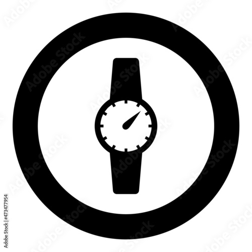 Wrist watch Hand clock Timepiece Chronometer icon in circle round black color vector illustration image solid outline style photo
