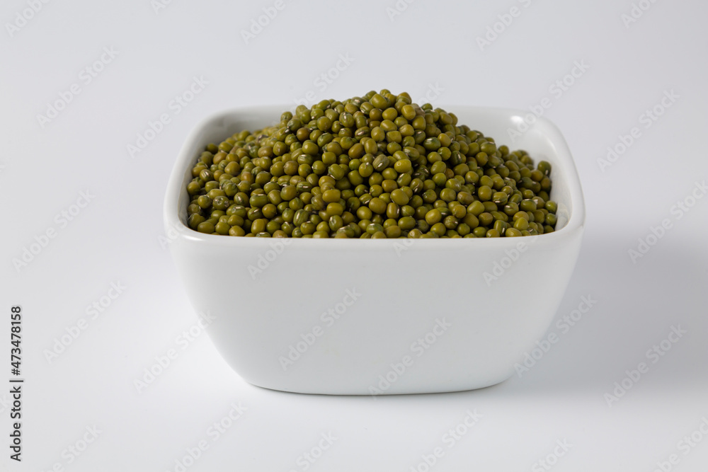 mung bean in bowl on white background studio shot mung bean in bowl on white background studio shot